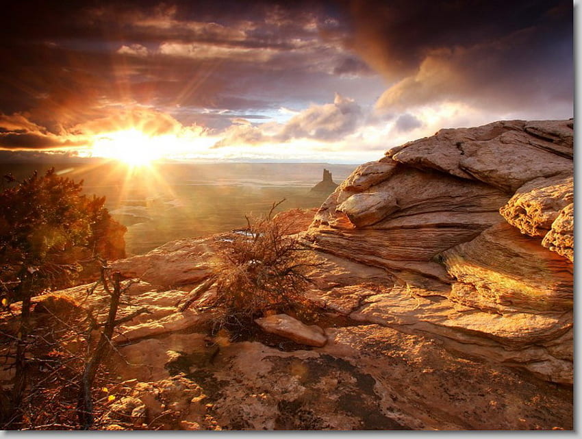 Arizona, escena, rocas, piedras, roca, torre, vista, montañas, sol, puesta de sol fondo de pantalla
