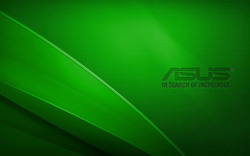 Asusの緑のロゴ、クリエイティブ、緑の波状の背景、Asusのロゴ、アートワーク、Asus 高画質の壁紙