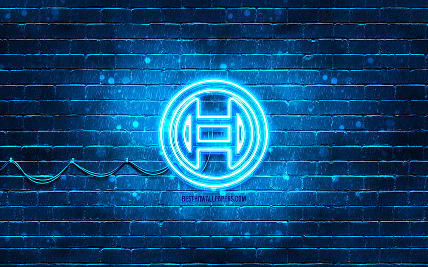 Logo blu Bosch, muro di mattoni blu, logo Bosch, marchi, logo al neon Bosch, Bosch Sfondo HD