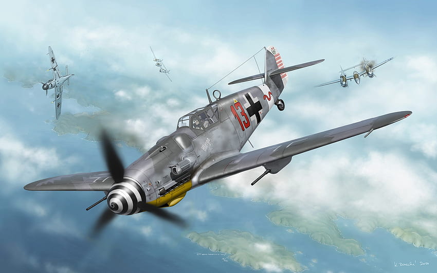 Messerschmitt Messerschmitt Bf 109 Luftwaffe Artwork Samoloty wojskowe II wojna światowa Niemcy U . Walldump i U Tapeta HD
