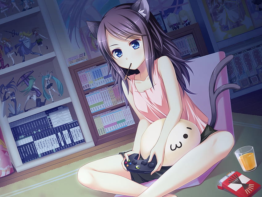 I Love Anime, Cute Anime Gamer Girl HD wallpaper