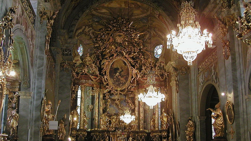 Църковен интериор бароков стил : : висока разделителна способност : цял екран, барокова архитектура HD тапет