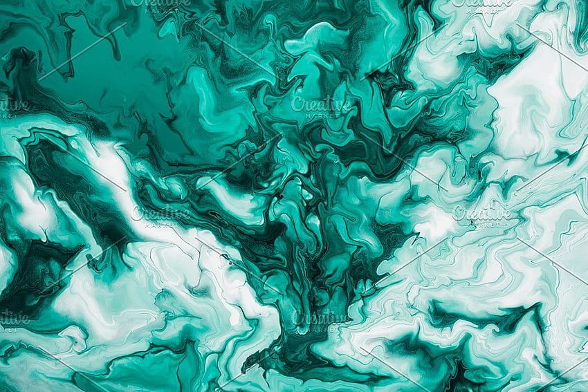 fließendes grünes und weißes Acryl. Schwarzer Marmorhintergrund, Marmorhintergrund, weiße Acrylfarben, dunkelgrüner Marmor HD-Hintergrundbild