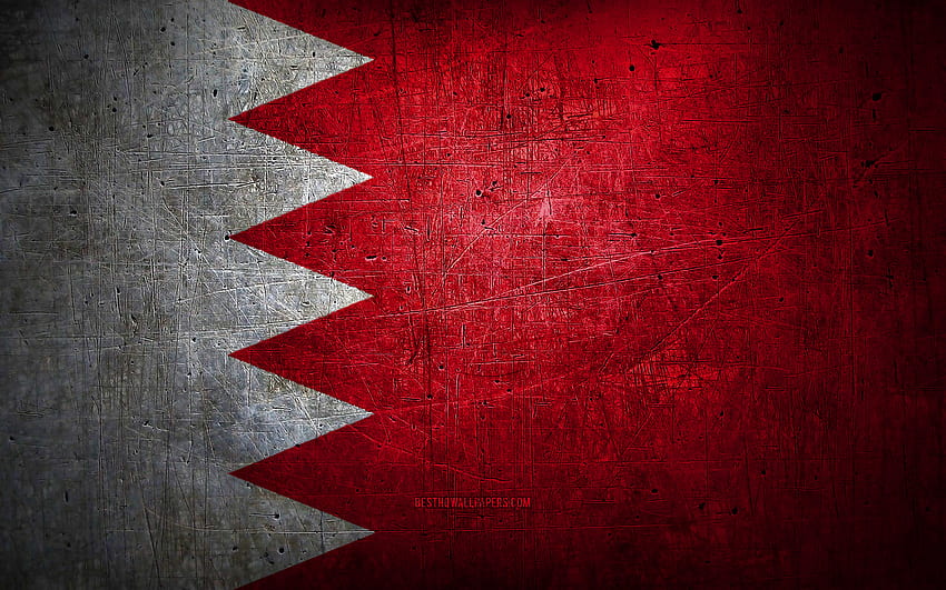 Bahrajn metalowa flaga, grunge art, kraje azjatyckie, Dzień Bahrajnu, symbole narodowe, Flaga Bahrajnu, metalowe flagi, Flaga Bahrajnu, Azja, Flaga Bahrajnu, Bahrajn Tapeta HD