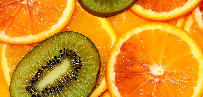 Naranja, kiwi, rodajas, frutas, ensalada, primer plano fondo de pantalla