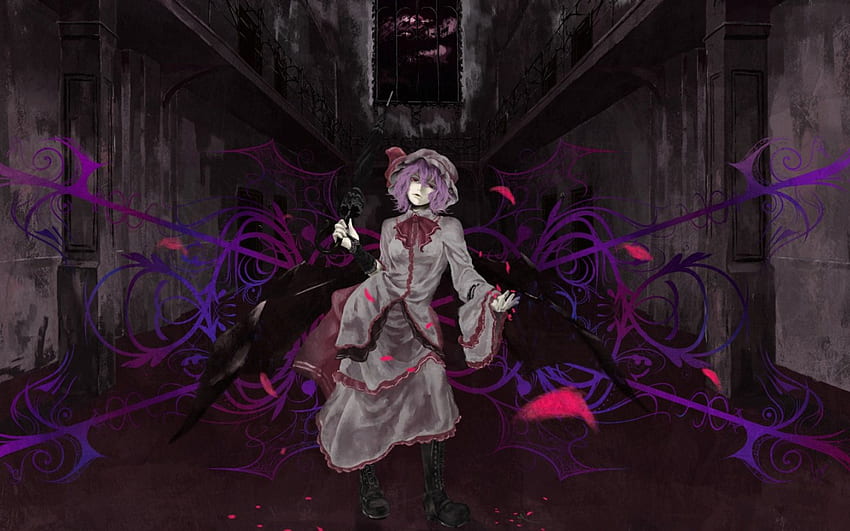 Touhou, Scarlet, Short Hair, Amazing, Manga, Mean, Night, Medium Hair, Scary, Remilia, Beautiful, Gorgeous, Hat, Crazy, Anime Girl, Purple Hair, Lovely, Sinister, Awesome, Anime, Pretty, Mad, Serious, Dark, Angry, Wings, Creepy HD wallpaper