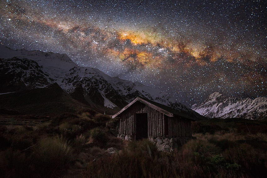 Млечният път се издига над Национален парк Аораки в Нова Зеландия OC, Питър Лик HD тапет