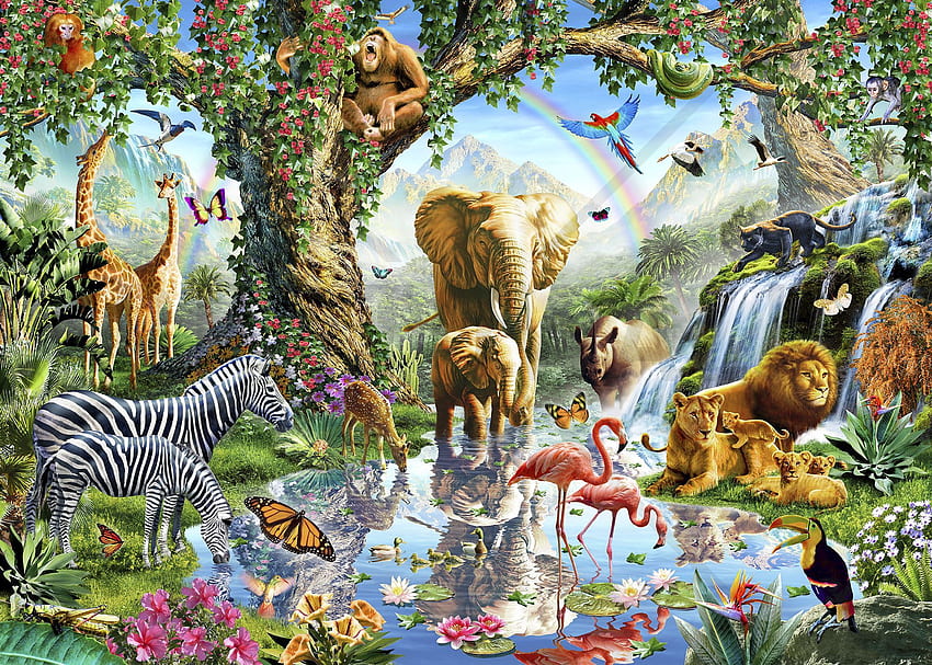 Zwierzęta z dżungli -, tło zwierząt z dżungli na nietoperzu, piękna dżungla Tapeta HD