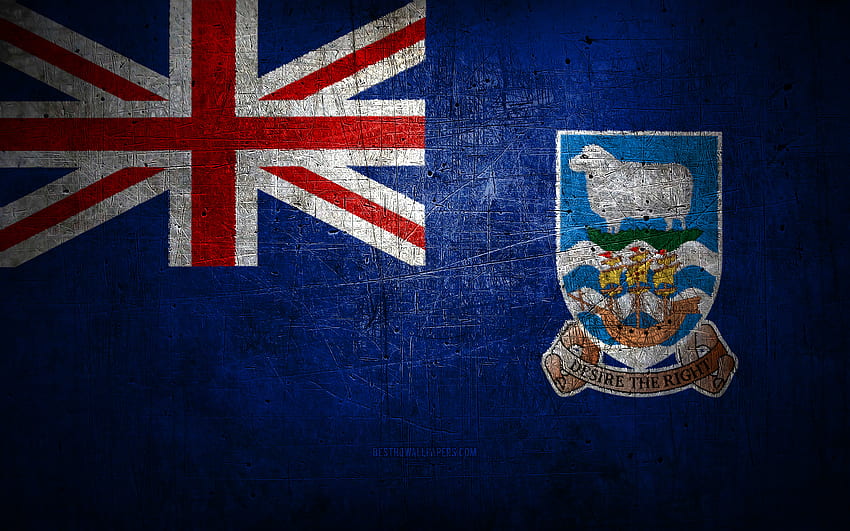 Falkland Islands metal flag, grunge art, South American countries, Day of Falkland Islands, national symbols, Falkland Islands flag, metal flags, Flag of Falkland Islands, South America, Falkland Islands HD wallpaper