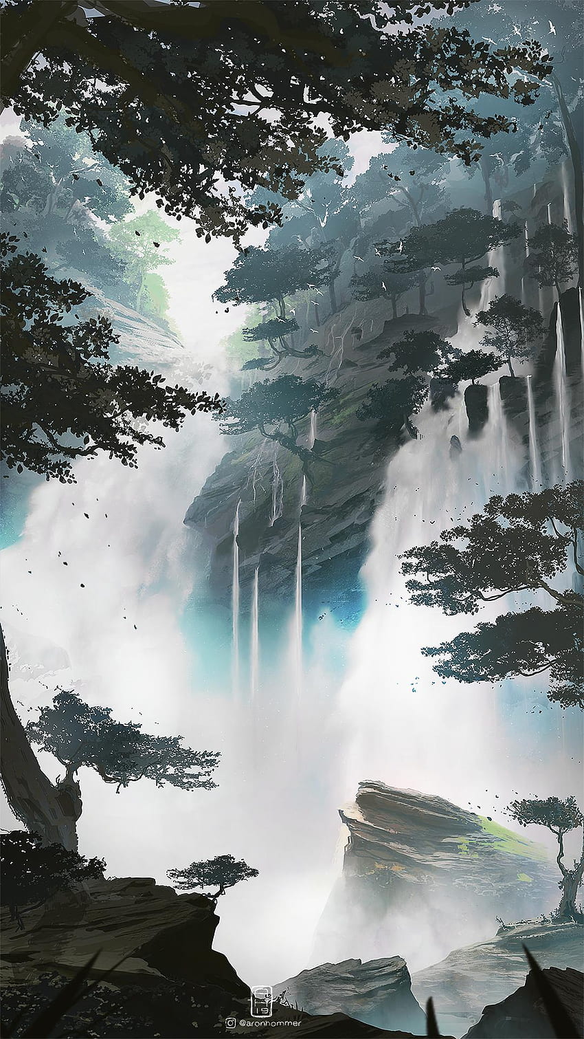 Waterfall, Digital Painting HD phone wallpaper