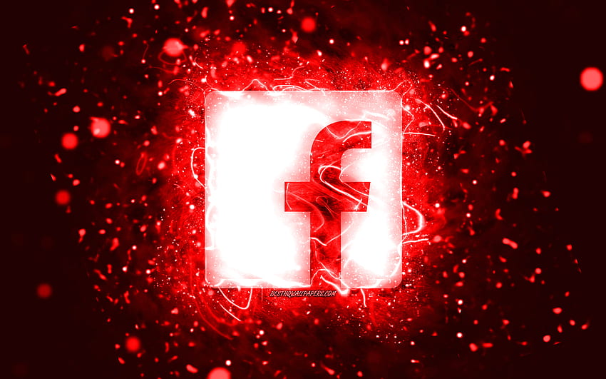 โลโก้ Facebook สีแดง, ไฟนีออนสีแดง, สร้างสรรค์, พื้นหลังนามธรรมสีแดง, โลโก้ Facebook, โซเชียลเน็ตเวิร์ก, Facebook วอลล์เปเปอร์ HD