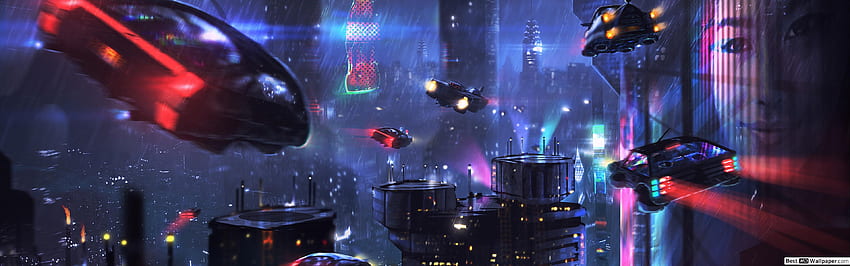Cyberpunk City, Double écran Cyberpunk Fond d'écran HD