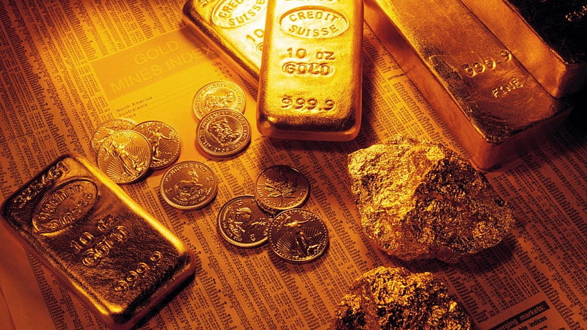 Златни кюлчета, монети и самородки HD тапет