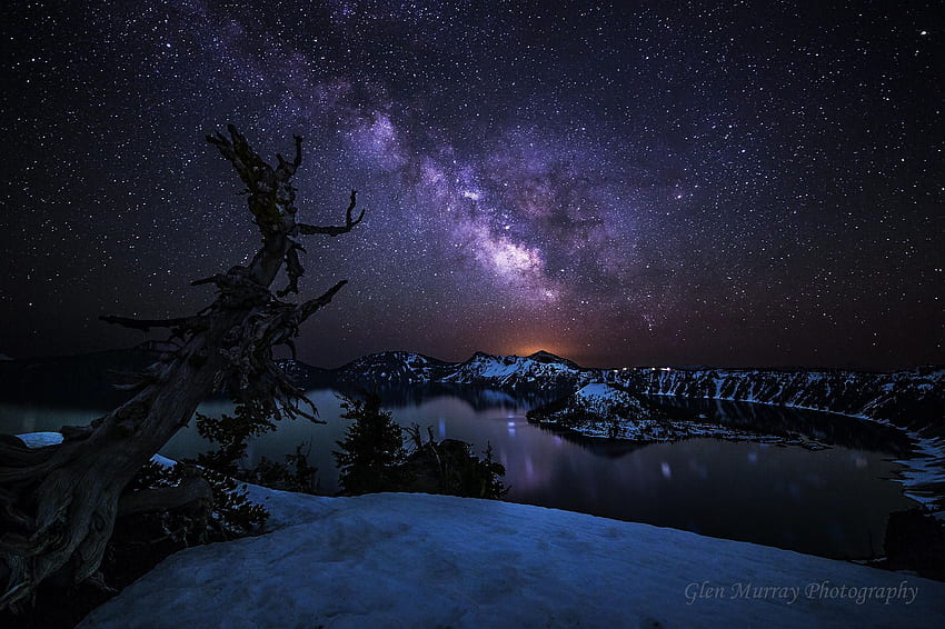 Млечен път над Зимно езеро, Нощно езеро HD тапет