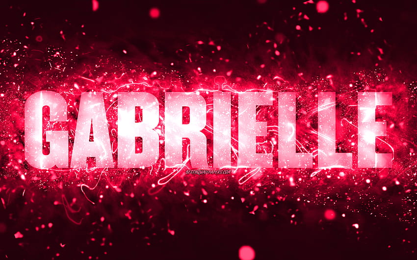 Happy Birtay Gabrielle, luces de neón rosas, nombre de Gabrielle, creativa, Gabrielle Happy Birtay, Gabrielle Birtay, nombres femeninos estadounidenses populares, con el nombre de Gabrielle, Gabrielle fondo de pantalla