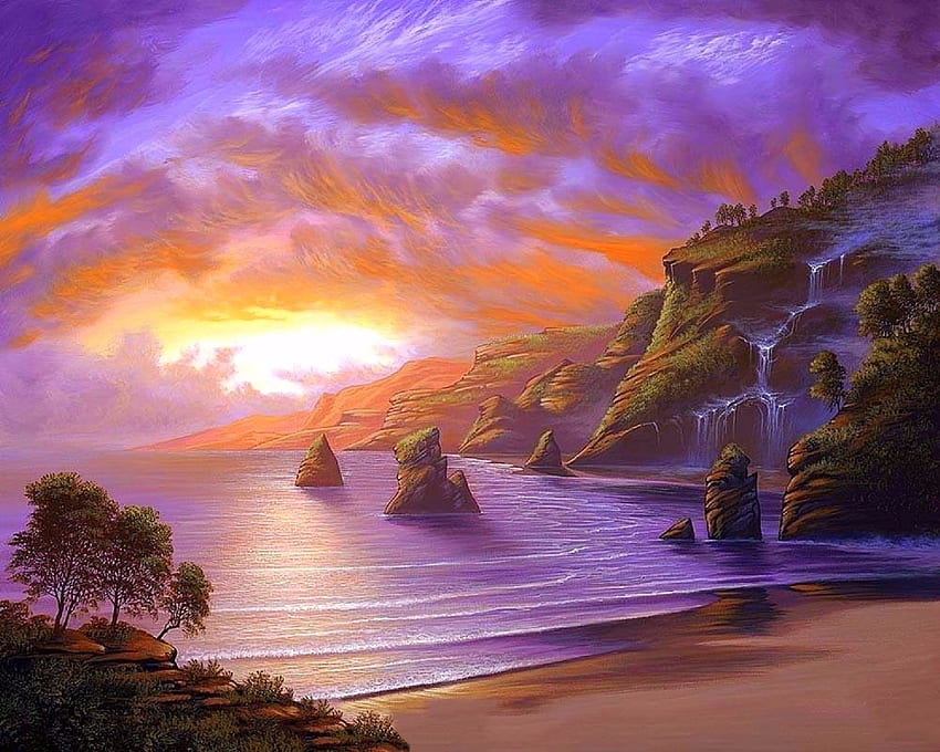 Kemana mimpi membawamu!, laut, pantai, atraksi dalam mimpi, surga, lukisan, musim panas, cinta empat musim, awan, alam, langit Wallpaper HD