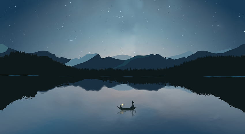 Minimalistic Night Starry Lake - ミニマル ライブ [ ]、チルホップ ホワイト オーク 高画質の壁紙