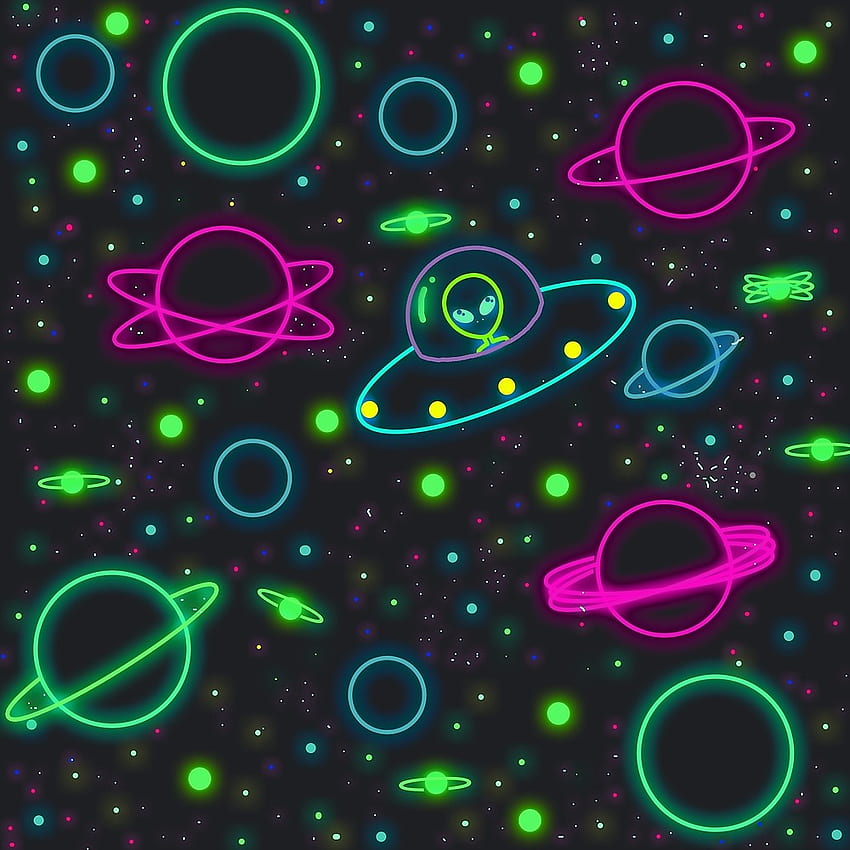 astronave di vitag. Redbubble graphic design digita lneon luci al neon spazio alieno stelle rosa. Arte astronave, carino per iphone, cielo iPhone, Space UFO Sfondo del telefono HD