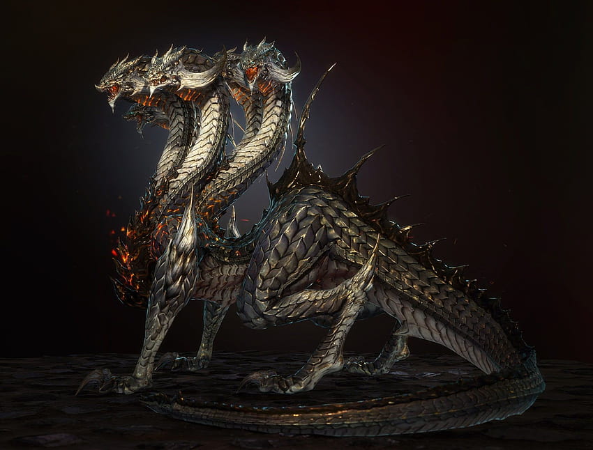 Three headed dragon illustration, Hydra Dragon HD wallpaper