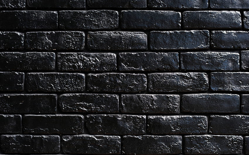 black brickwall, , black bricks background, bricks textures, 3D textures, brick wall, bricks background, black stone background, bricks, black bricks HD wallpaper