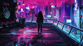 Download wallpaper 2560x1440 cyberpunk, outrun, vaporwave, car on road, art,  dual wide 16:9 2560x1440 hd background, 24495