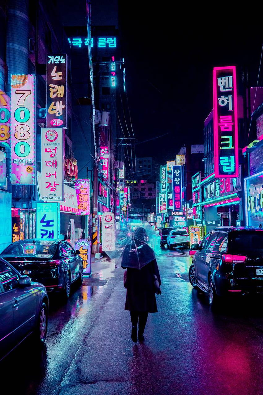Естетичен град в Япония, естетичен дъжд в Токио HD тапет за телефон