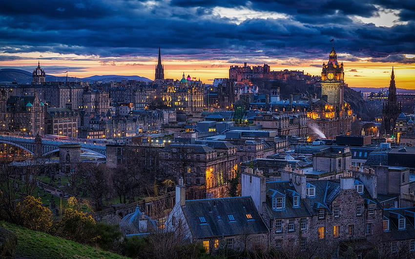 Единбург, Шотландия, нощно време, градове, къщи HD тапет