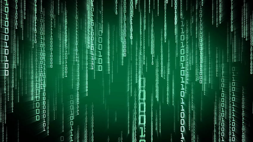 Binarne zielone cząsteczki spadają w stylu Matrix. Futurystyczna płynna animacja 3D z jasnym kodem 1 i 0. Pętla koncepcyjna technologii komputerowej, sieci i kryptowaluty blockchain. Alfa matowe tło ruchu — Storyblocks Tapeta HD