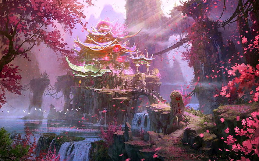 Insel der Pfirsichblüten Hintergrund 1440 x 900 - ID: 296286, japanische Fantasie HD-Hintergrundbild