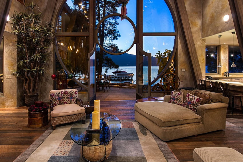 pemandangan indah dari ruang tamu di british columbia r, perahu, kamar, selang, pemandangan, r, dermaga, danau Wallpaper HD