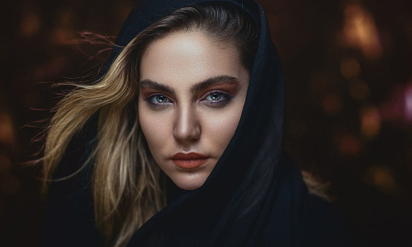 Beautiful, face, dark cloths, girl model HD wallpaper