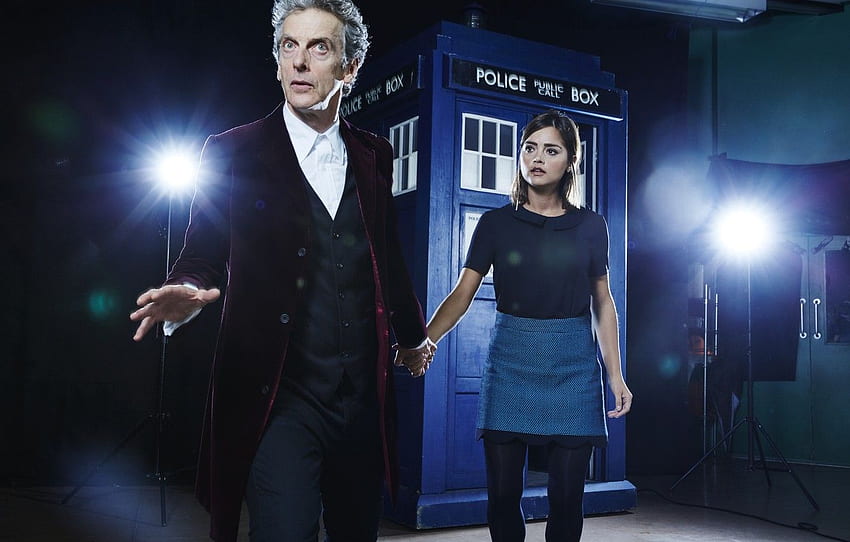 girl, actress, lights, actor, male, booth, Doctor Who, the room, Doctor Who, The TARDIS, TARDIS, Peter Capaldi, Peter Capaldi, Clara Oswald, Clara Oswald, Jenna Coleman for , section фильмы HD wallpaper