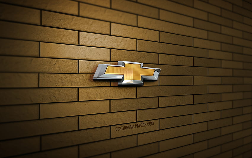 Logo Chevrolet 3D, , brickwall coklat, kreatif, merek mobil, logo Chevrolet, seni 3D, Chevrolet Wallpaper HD