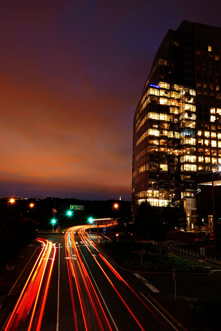 도시, 미국, 건물, 샤인, 빛, 도로, 밤 HD 전화 배경 화면