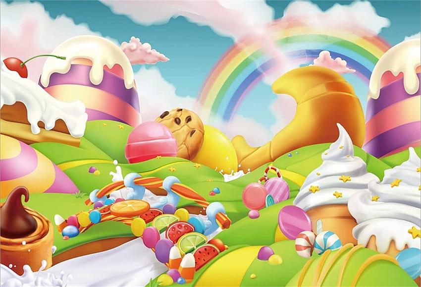 AOFOTO ฟุต Fantasy Candy Land ภูมิทัศน์พื้นหลังการ์ตูนไอศกรีมขนมหวาน Lollipop graphy ฉากหลัง Rainbow Birtay Party ตกแต่งแบนเนอร์สตูดิโอ Props Kid Baby Girl ไวนิล : อิเล็กทรอนิกส์, แบนเนอร์การ์ตูน วอลล์เปเปอร์ HD