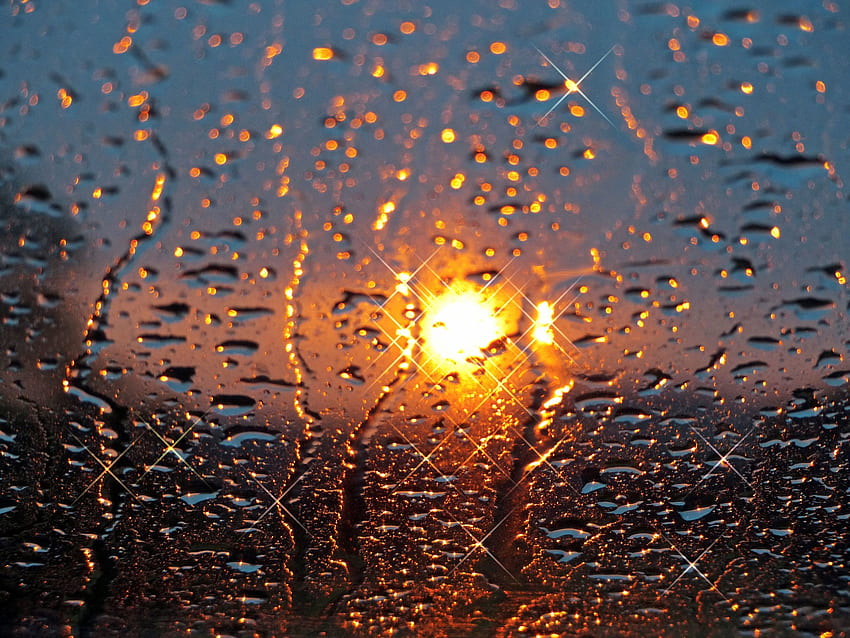 glass the sun drops sunset rain HD wallpaper