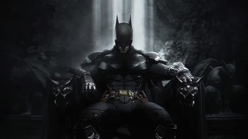 Batman, auf dem Thron sitzend, dunkel, Superheldenkunst HD-Hintergrundbild