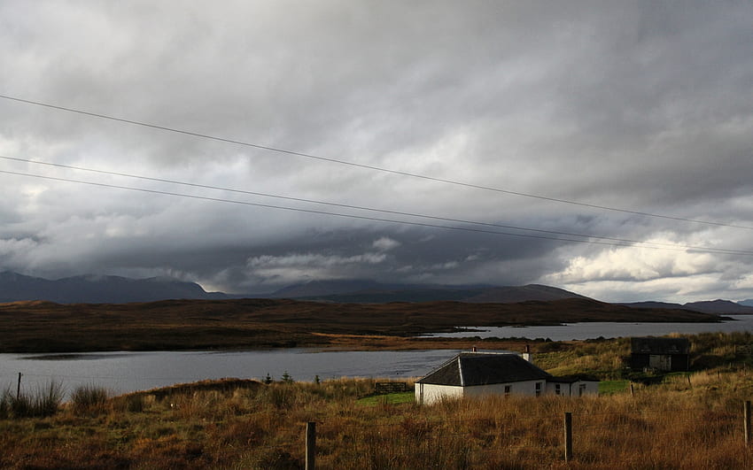 Scotland, Rannoch Moor Cottage, river, atmosphere, beautiful, scotland, rannoch, loch, clouds, amazing, water HD wallpaper