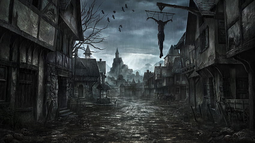 Dunkler beängstigender Hintergrund, gruseliges Schloss HD-Hintergrundbild