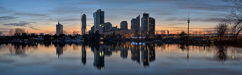 city, Vienna, Austria, Sunrise, Reflection, Multiple display / and Mobile Background, Vienna Skyline HD wallpaper