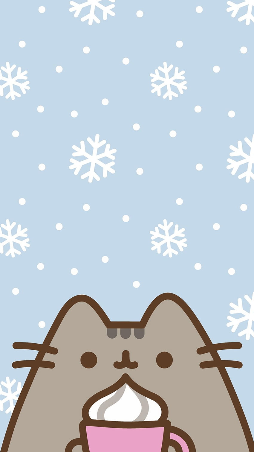 Pusheen the cat iPhone background winter snow, Kawaii Winter HD phone wallpaper