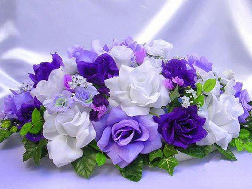 Perfezione floreale viola e bianca, viola, bianco, bouquet, rose, natura, fiori Sfondo HD