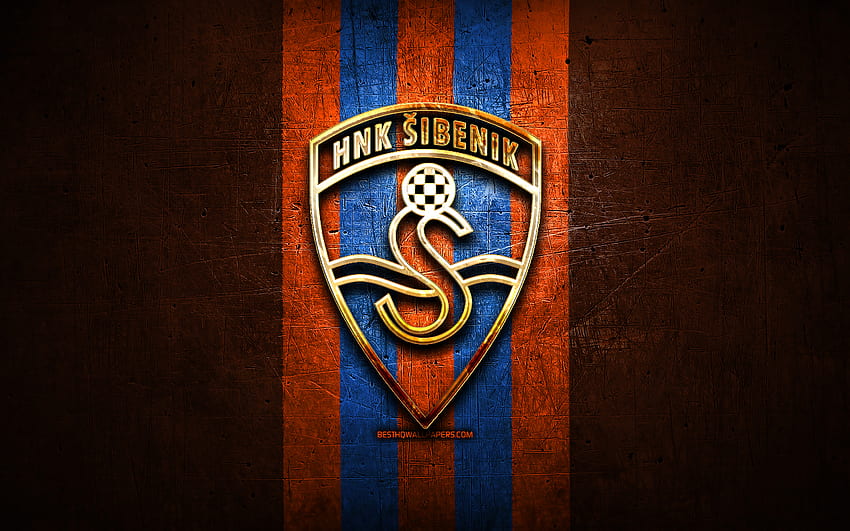 Sibenik FC, logotipo dorado, HNL, de metal naranja, fútbol, ​​club de fútbol croata, logotipo de HNK Sibenik, fútbol, ​​HNK Sibenik fondo de pantalla
