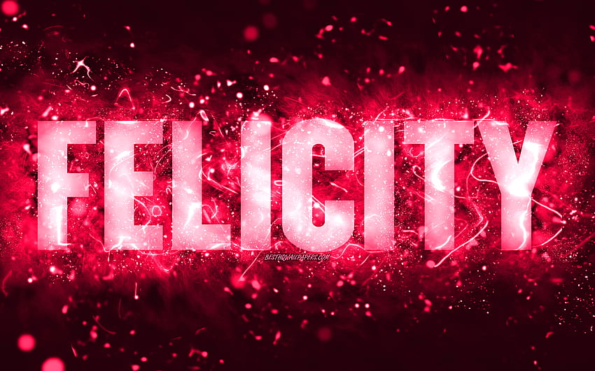 Happy Birtay Felicity, , lampu neon merah muda, nama Felicity, kreatif, Felicity Happy Birtay, Felicity Birtay, nama wanita Amerika populer, dengan nama Felicity, Felicity Wallpaper HD