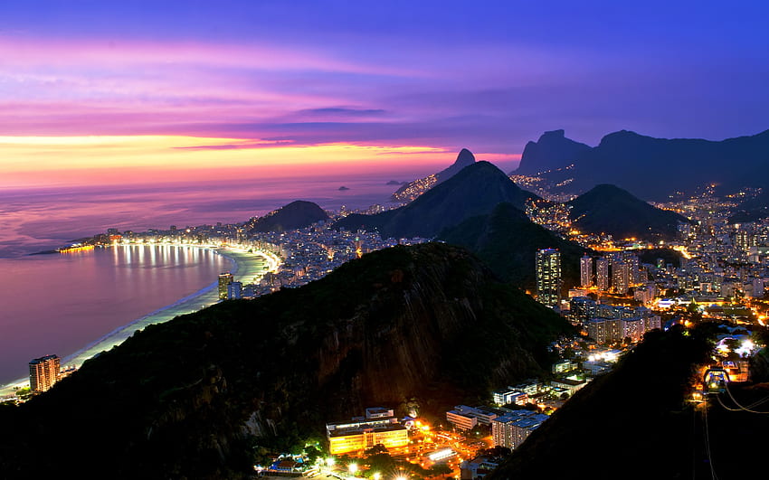 Рио де Жанейро през нощта Бразилия пейзаж HD тапет