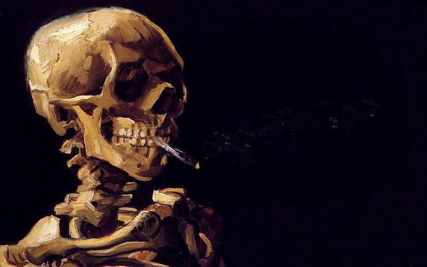 ヴィンセント・ヴァン・ゴッホ - 燃えるタバコを持つ骸骨の頭部、1886年、ヴァン・ゴッホの頭蓋骨 高画質の壁紙