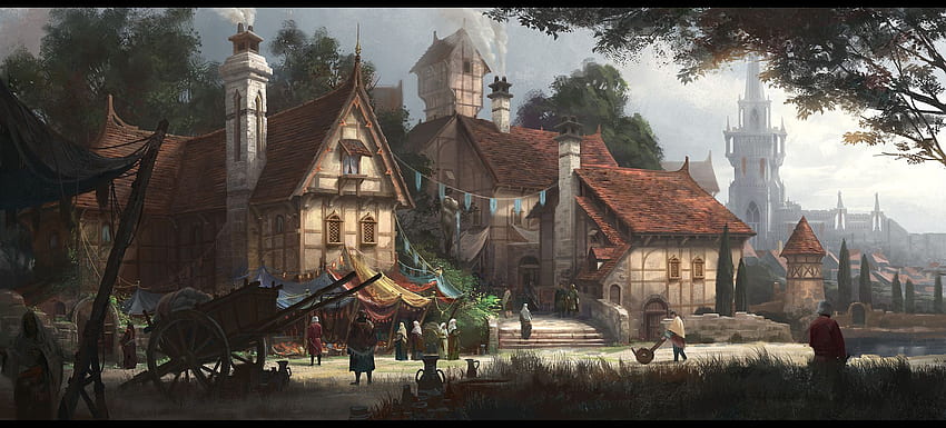 Medieval village 1920 × 869 : HD wallpaper | Pxfuel