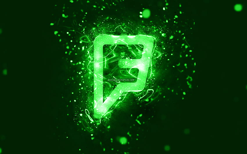 Logo hijau Foursquare, , lampu neon hijau, kreatif, latar belakang abstrak hijau, logo Foursquare, jejaring sosial, Foursquare Wallpaper HD