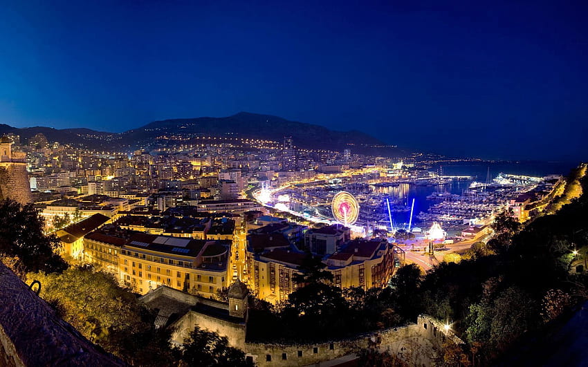 Städte, Häuser, Berge, Nacht, Jachten, Hafen, Monaco, Fürstentum Monaco HD-Hintergrundbild
