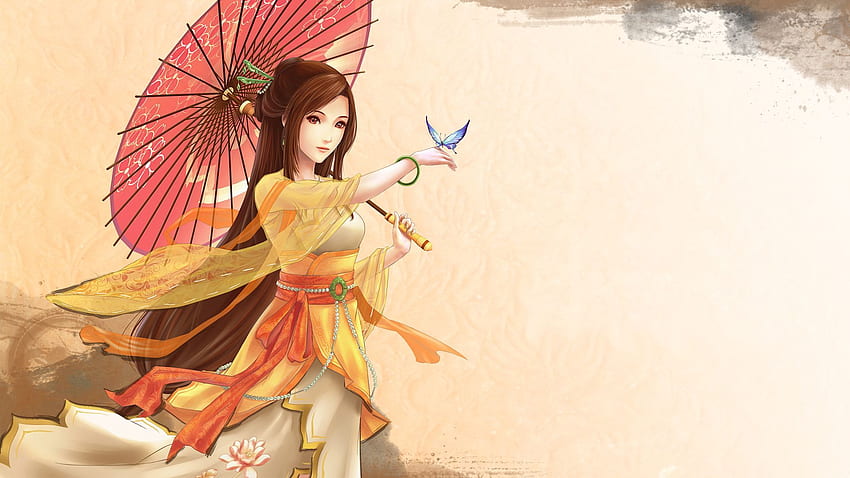 drawings of oriental women. asian girl art , long hair, Oriental Theme HD wallpaper